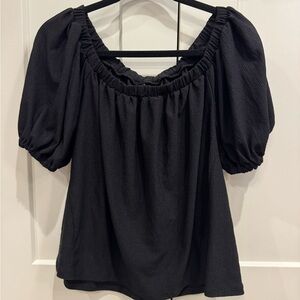 Anthropologie Black Puff Sleeve Blouse